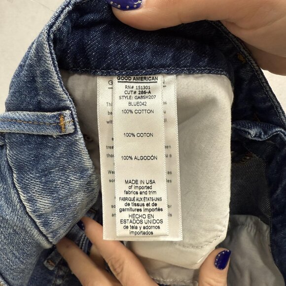 Good American Shorts Womens 8/29 Blue Distressed Denim High Rise Button Fly - Picture 8 of 11